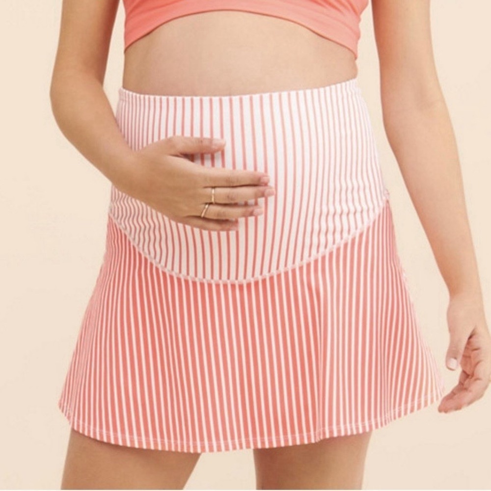 Addison Bay X Nuuly Flounce Maternity Skort size XL Orange White Stripe Skirt